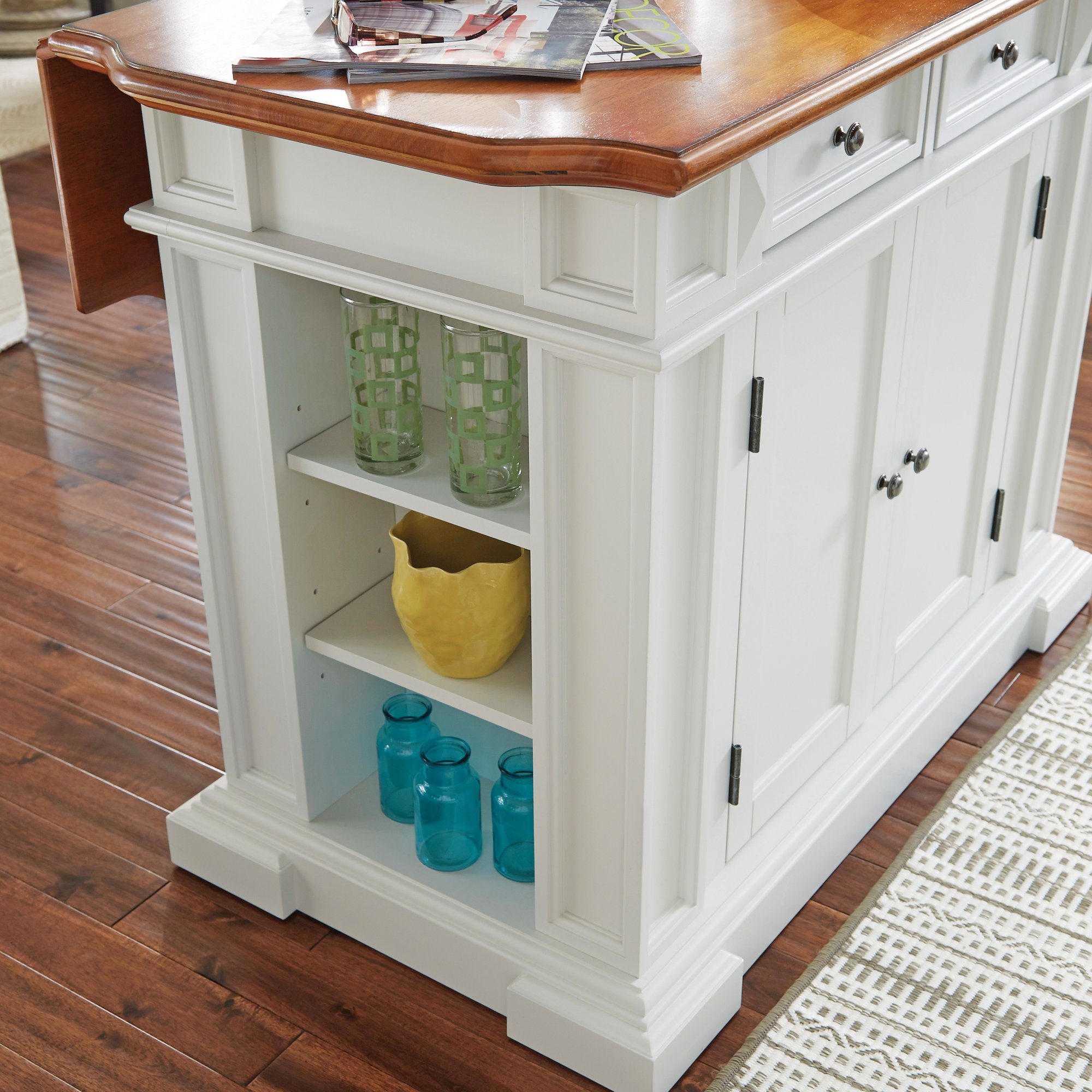 Americana Kitchen Island White and Distressed Oak Finish Home Styles